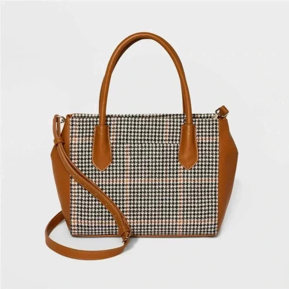 a new day Satchel Handbag,Multicolored/Brown/Green/White Houndstooth Crossbody - Picture 1 of 15